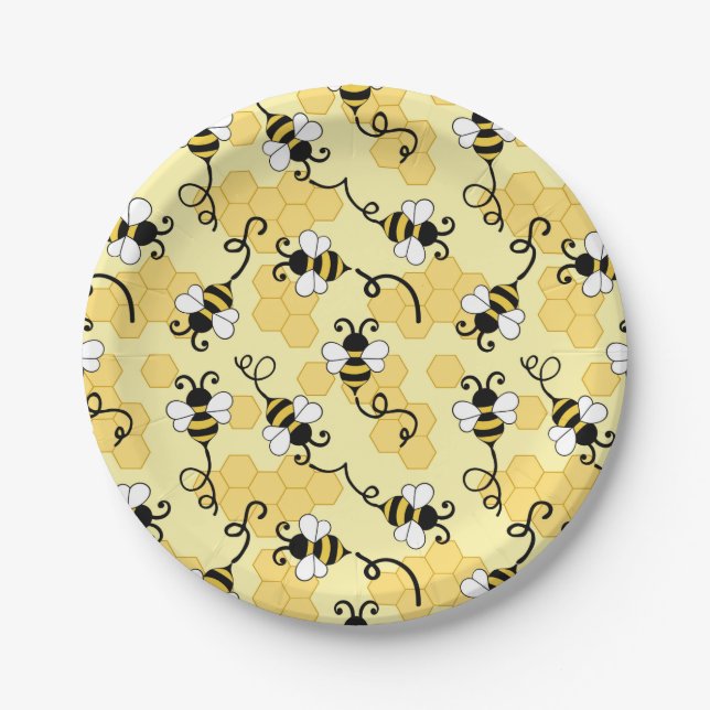 Plato De Papel Patrón de pequeñas abejas. (Anverso)