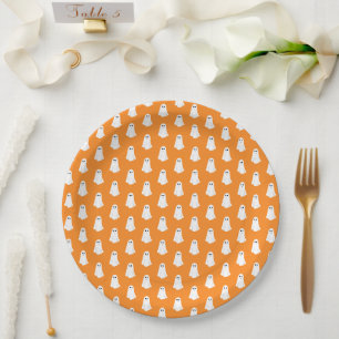 Plato De Papel Patrón de pequeños fantasmas de naranja