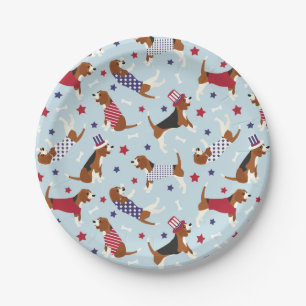 Plato De Papel Patrón de perro Beagle Patriótico