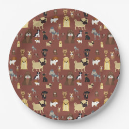 Plato De Papel patrón de perros de fondo marrón