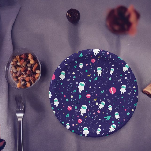 Plato De Papel Patrón de Personalizado astronauta espacial (planet space astronaut,birthday,wedding,baby shower,special occasion event paper plate party supplie)
