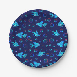 Plato De Papel patrón de pez azul
