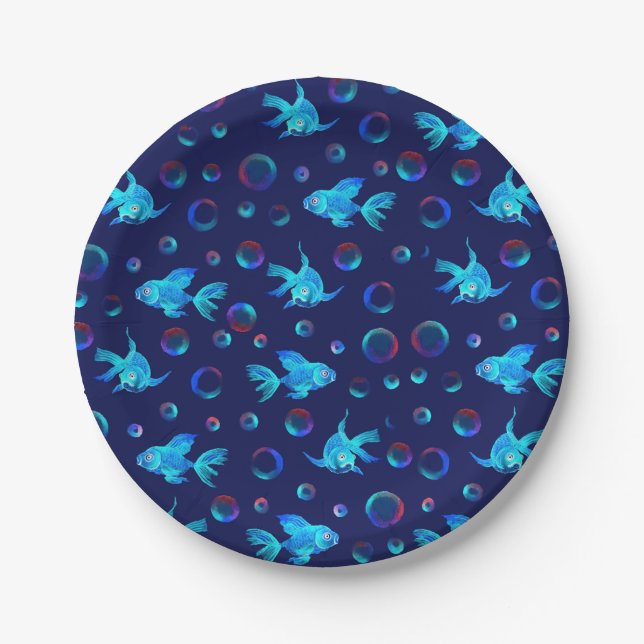 Plato De Papel patrón de pez azul (Anverso)