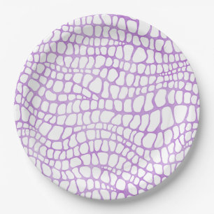 Plato De Papel Patrón de piel de cocodrilo color blanco y morado
