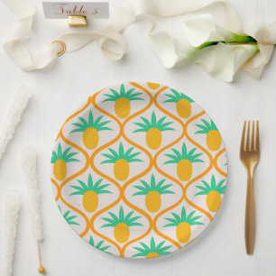 Plato De Papel Patrón de Piña Tropical sobre Ogee Naranja