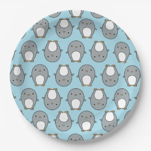 Plato De Papel Patrón de pingüino azul bebé