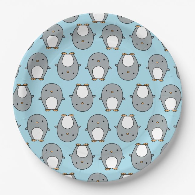 Plato De Papel Patrón de pingüino azul bebé (Anverso)