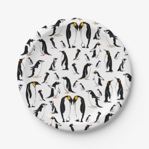 Plato De Papel Patrón de pingüino blanco y negro