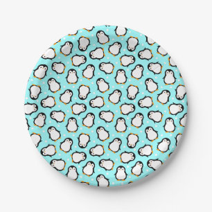 Plato De Papel Patrón de pingüino lindo patrón turquesa