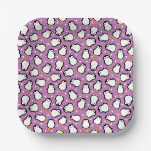 Plato De Papel Patrón de pingüino morado lindo