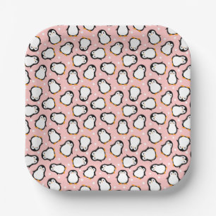 Plato De Papel Patrón de pingüino rosa lindo