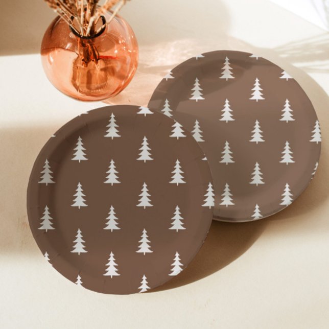 Plato De Papel Patrón de pinos rústicos marrones forestales minim (Subido por el creador)