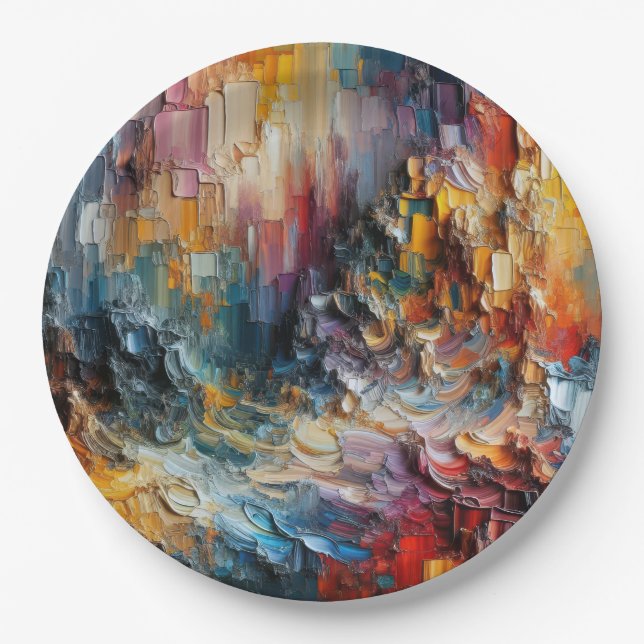 Plato De Papel Patrón de pintura con textura gruesa (Anverso)