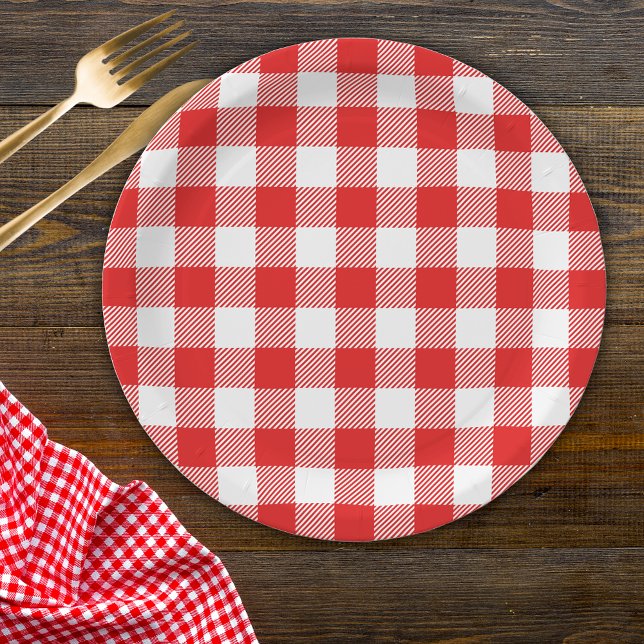 Plato De Papel Patrón de plaid de Gingham rojo (Subido por el creador)