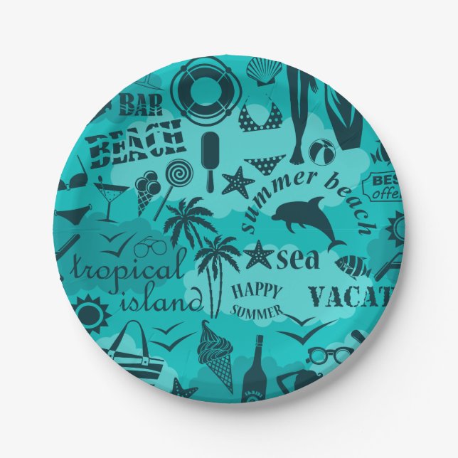 Plato De Papel Patrón de playa de verano (Anverso)
