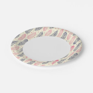 Plato De Papel Patrón De Pluma Étnica Rosa Y Púrpura