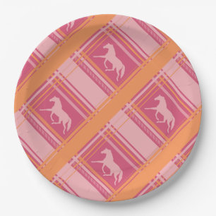 Plato De Papel Patrón de Pony de Plata Ecuestre Rosa