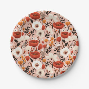 Plato De Papel Patrón de prado de flores silvestres botánicas de