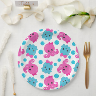 Plato De Papel Patrón de pulpo, pulpo tórrido, animales marinos