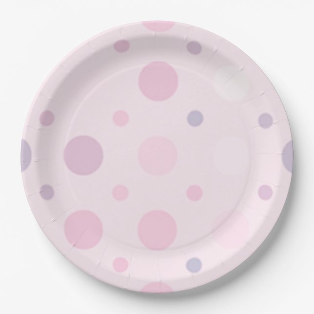 Plato De Papel Patrón de punto de polka rosado (Anverso)