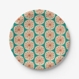 Plato De Papel Patrón de puntos atómicos retro del siglo medio mo
