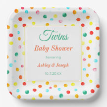 Patrón de puntos coloridos de Baby Shower gemelos