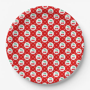 Plato De Papel Patrón de puntos de cereza: regalo y decoración re