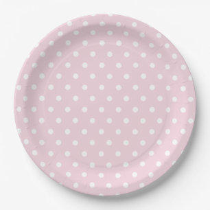 Plato De Papel Patrón de puntos de la polka blanca rosa