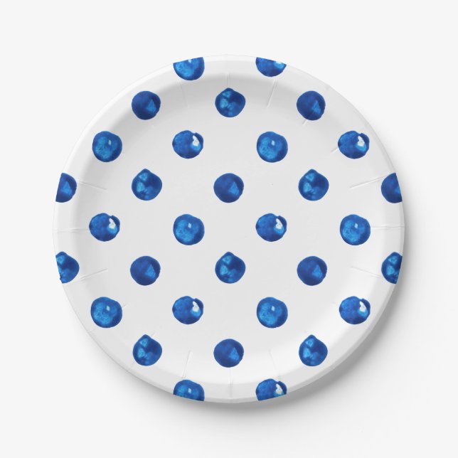 Plato De Papel Patrón de puntos de polka azul índigo (Anverso)