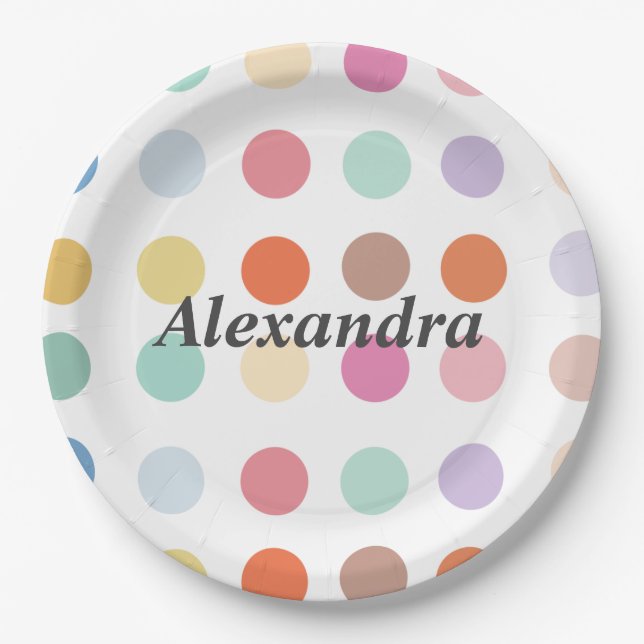 Plato De Papel Patrón de puntos multicolores (Anverso)