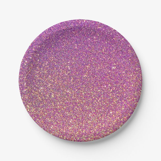 Plato De Papel Patrón de Purpurina rosado Giro (Anverso)