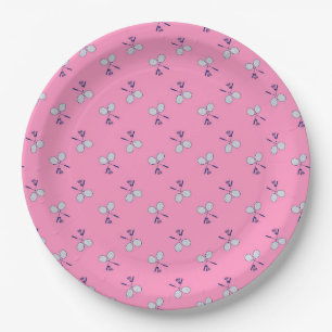 Plato De Papel Patrón de racquet de Badminton rosa