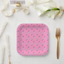Plato De Papel Patrón de racquet de Badminton rosa