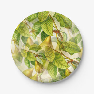 Plato De Papel Patrón de ramas y peras del árbol de peras