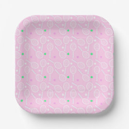 Plato De Papel Patrón de raqueta de tenis Pink