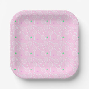 Plato De Papel Patrón de raqueta de tenis Pink