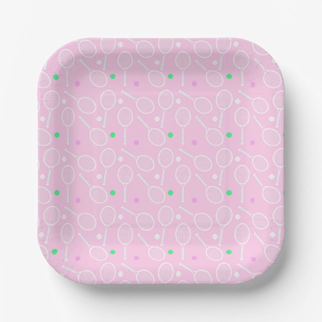 Plato De Papel Patrón de raqueta de tenis Pink (Anverso)