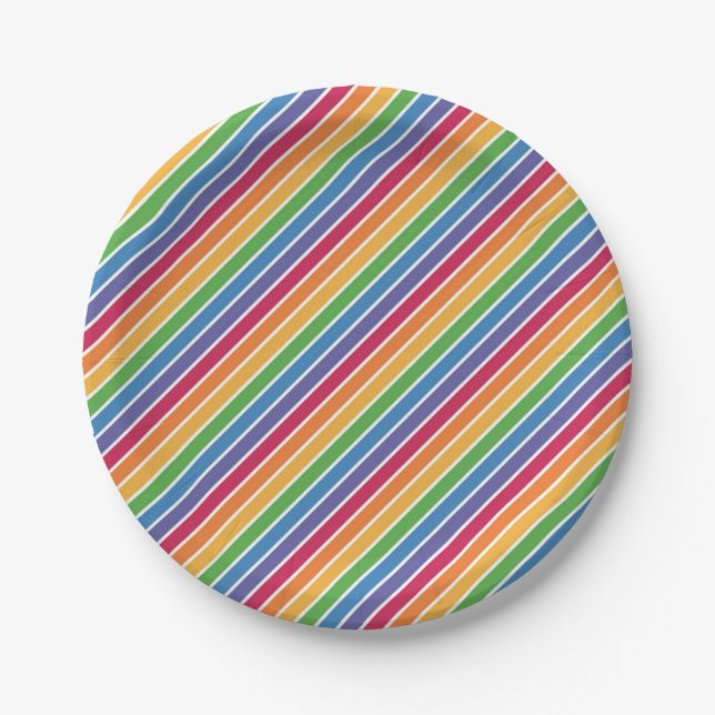 Plato De Papel Patrón de rayas arco iris (Anverso)