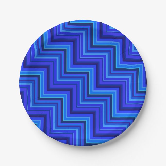Plato De Papel Patrón de rayas azules (Anverso)
