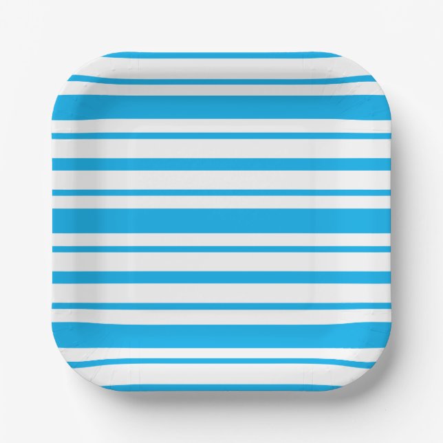 Plato De Papel Patrón de rayas azules y blancas (Anverso)