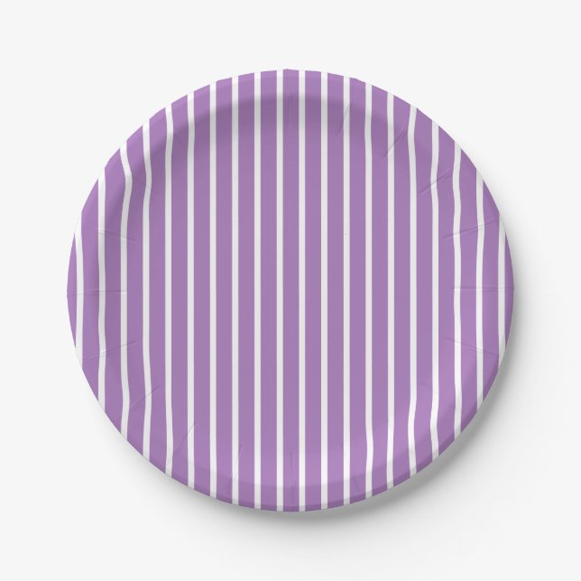 Plato De Papel Patrón de rayas blancas y moradas (Anverso)