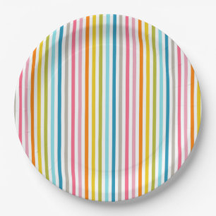 Plato De Papel Patrón de Rayas Coloridas