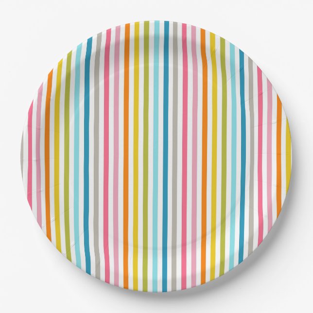 Plato De Papel Patrón de Rayas Coloridas (Anverso)