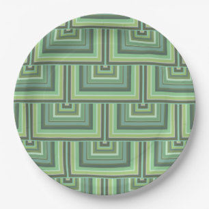 Plato De Papel Patrón de rayas cuadradas de color verde oliva
