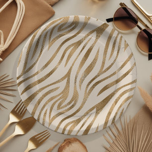 Plato De Papel Patrón de rayas de cebra de vidrio Safari Gold ID1