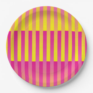Plato De Papel Patrón de rayas naranja amarillo rosa