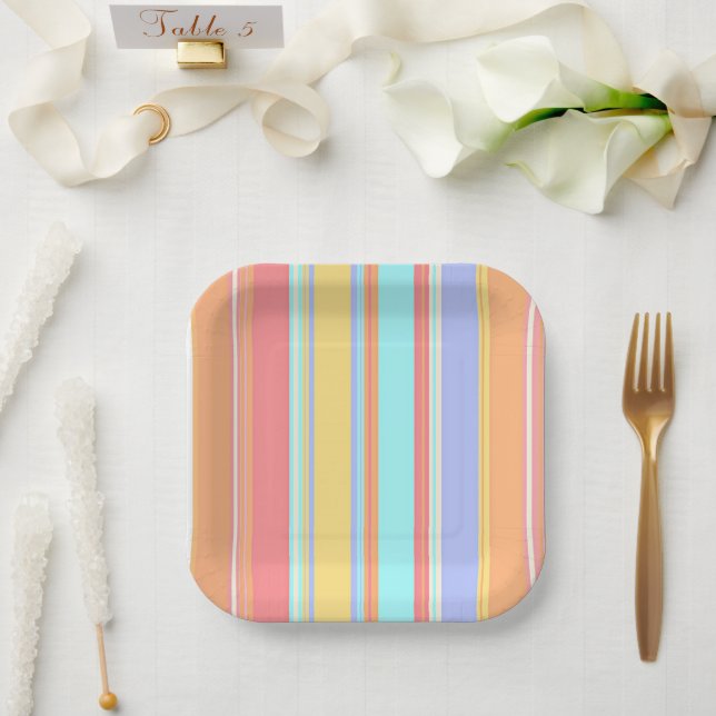 Plato De Papel Patrón de rayas pastel (Boda)