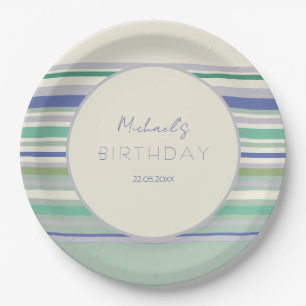 Plato De Papel Patrón de rayas pastel nórdicas Cumpleaños