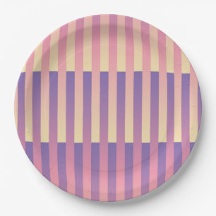 Plato De Papel Patrón de rayas púrpura rosa amarillo
