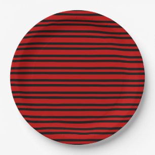 Plato De Papel Patrón de rayas rojas y negras